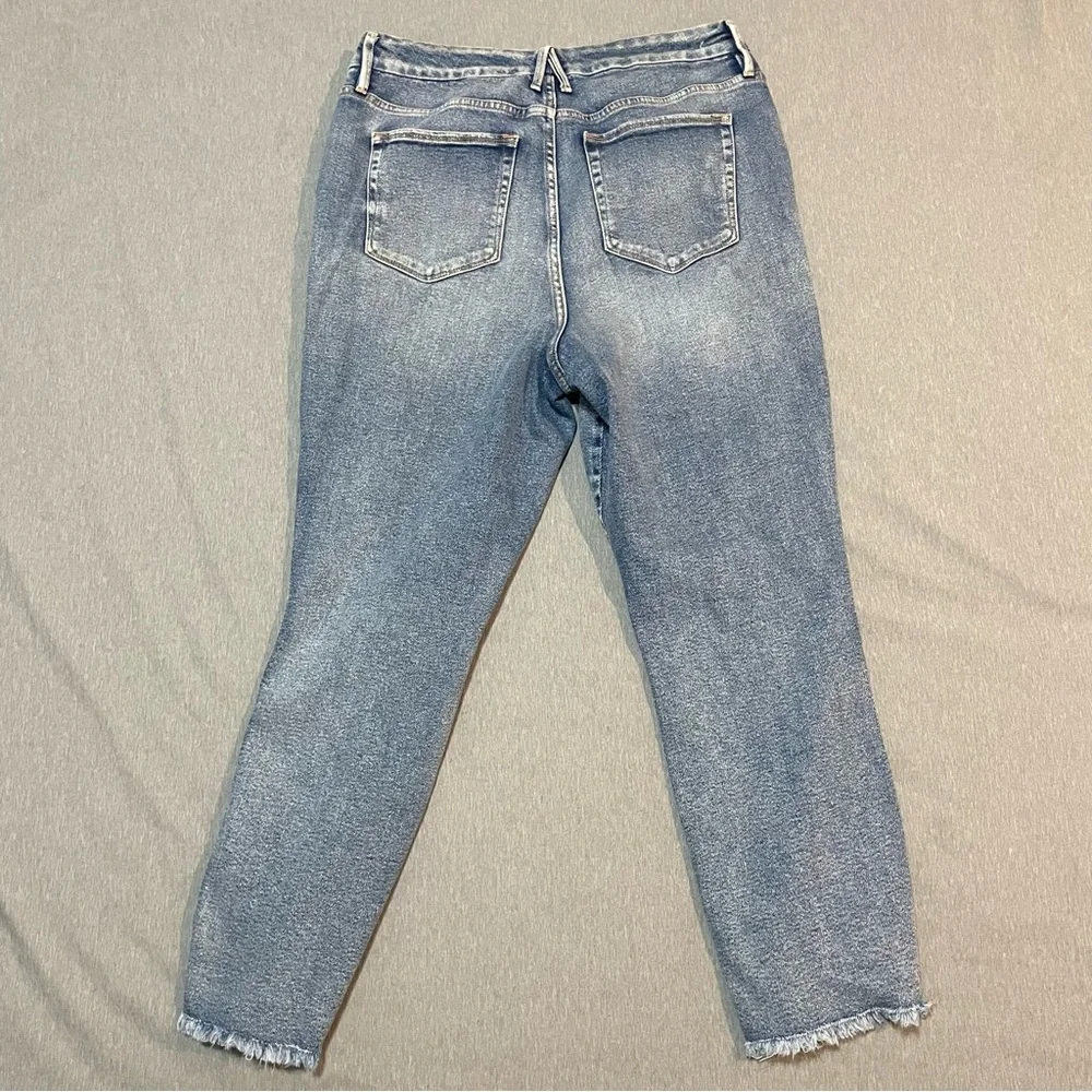 Good American Good Curve Straight Fray Hem Jeans Size 16 Medium Blue High Rise - Picture 5 of 14